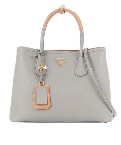 Medium Two tone Handle Saffiano Double Bag, front view
